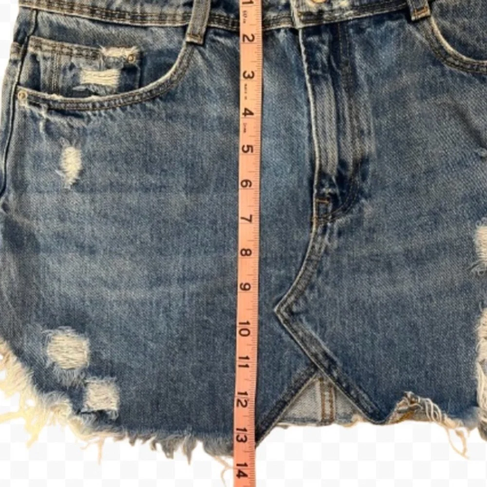 Zara Distressed Denim Mini Skirt - Blue - Picture 4 of 7